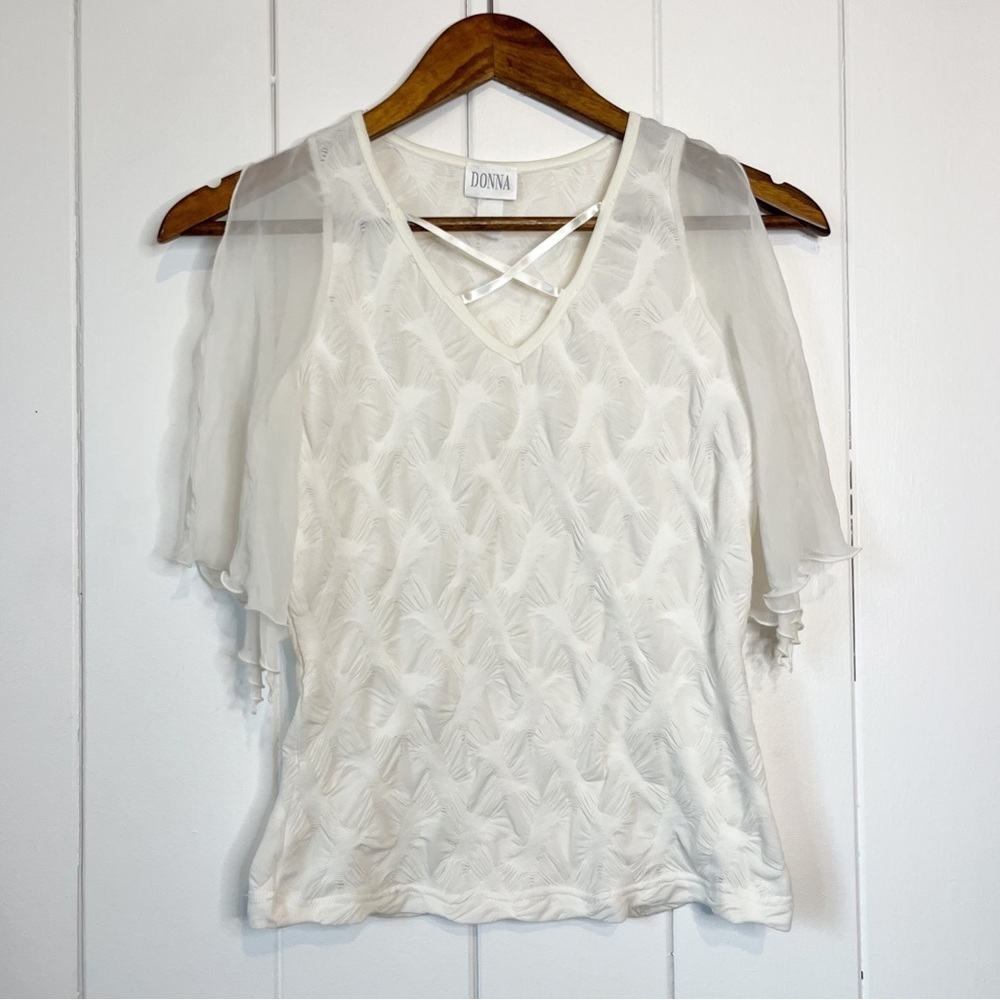 Vintage Donna White Sheer Open Sleeved Top.